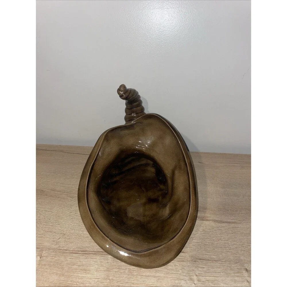 Vintage 1985 Ceramic Cornucopia Horn of Plenty Planter Thanksgiving Brown Glaze